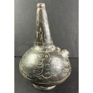 Pre Columbian Chimu Peruvian Clay Primitive Animal Drawings Whistle Vessel